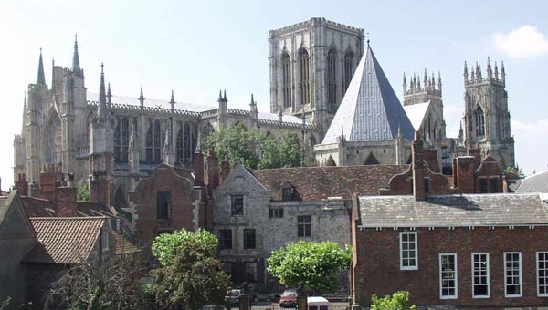 York Minster and Treasurers House viewed from the York City Walls walk